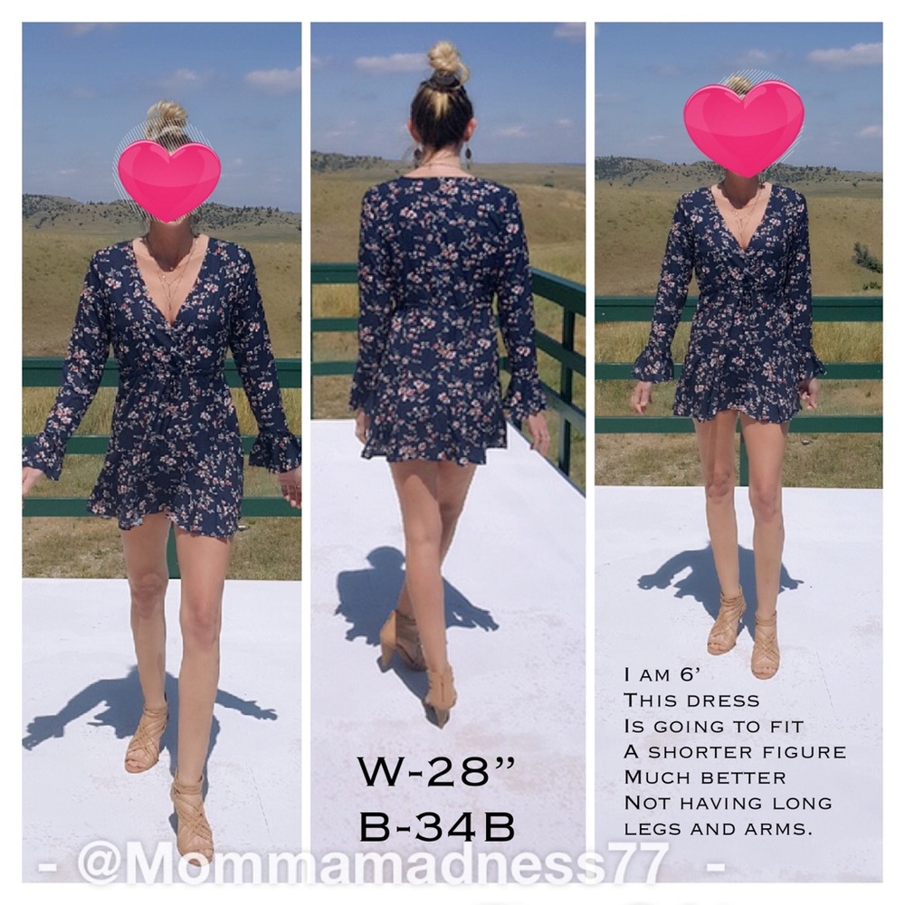 💀🆕Navy Blue Floral Dress🔷 M - Picture 2 of 5